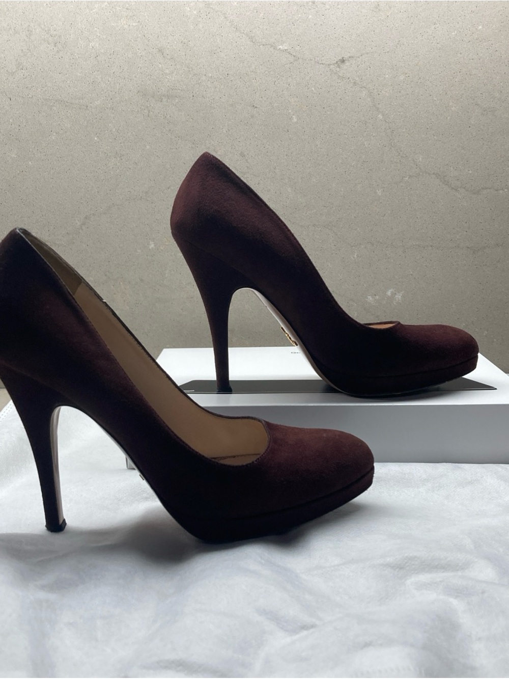 Prada Classic Women's Burgundy Suede High-Heel Pumps